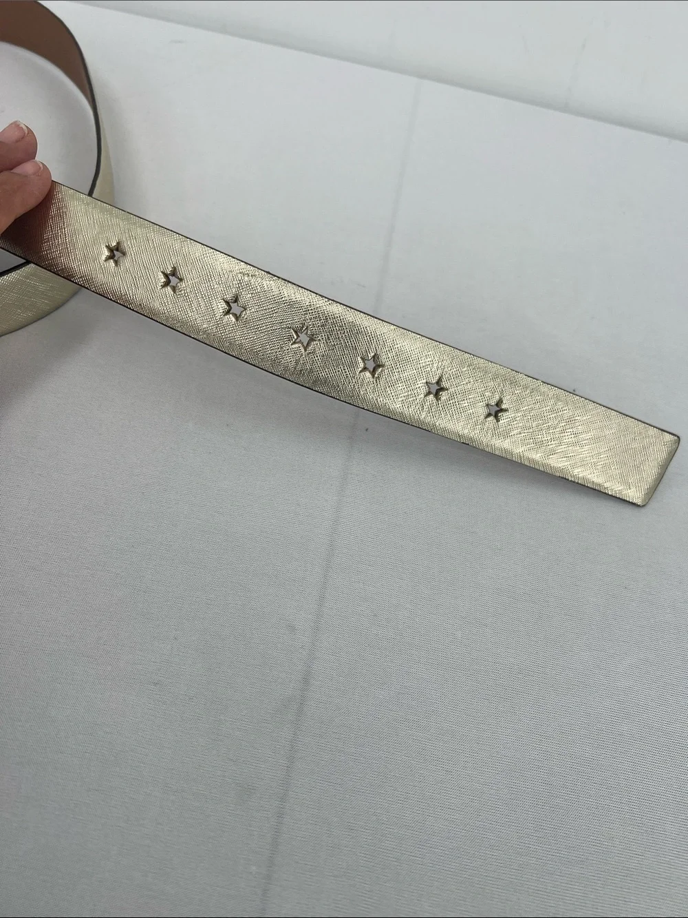 Michael Kors Cream and Brown Reversible Leather Belt with Gold Buckle